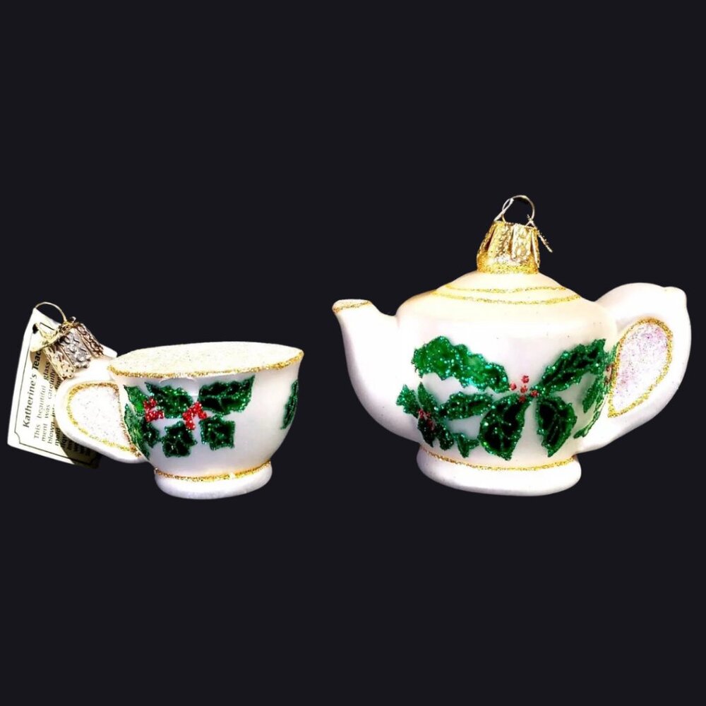 Old World Christmas OWC Blown Glass Katherine's Teapot and Teacup Set with Tags